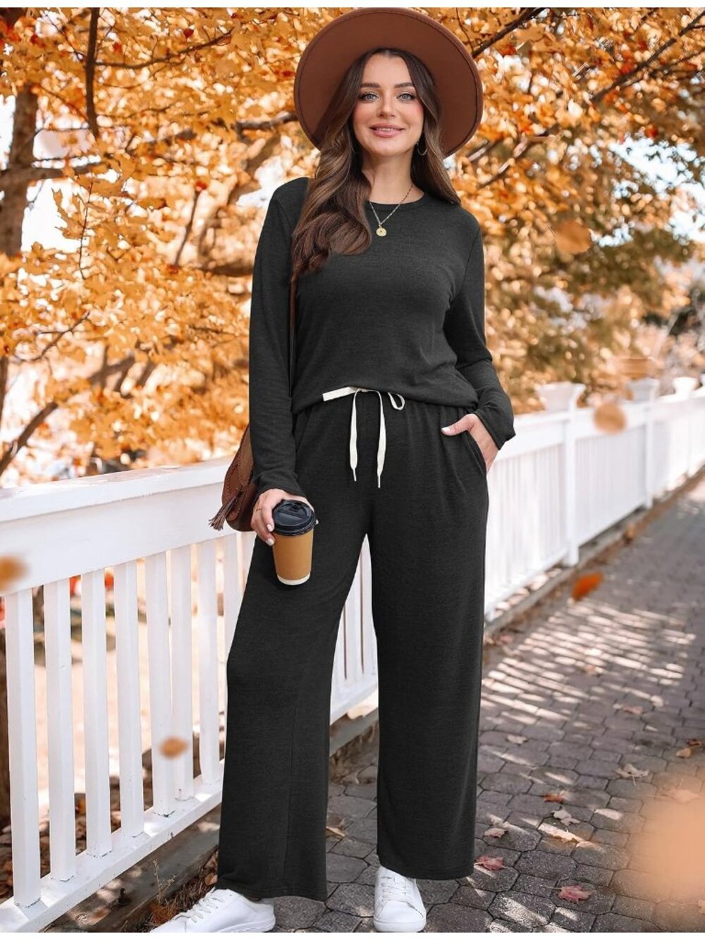 Women's Black Long Sleeve Shirt Sleepwear Two Piece Pajamas Set - Picture 4 of 5